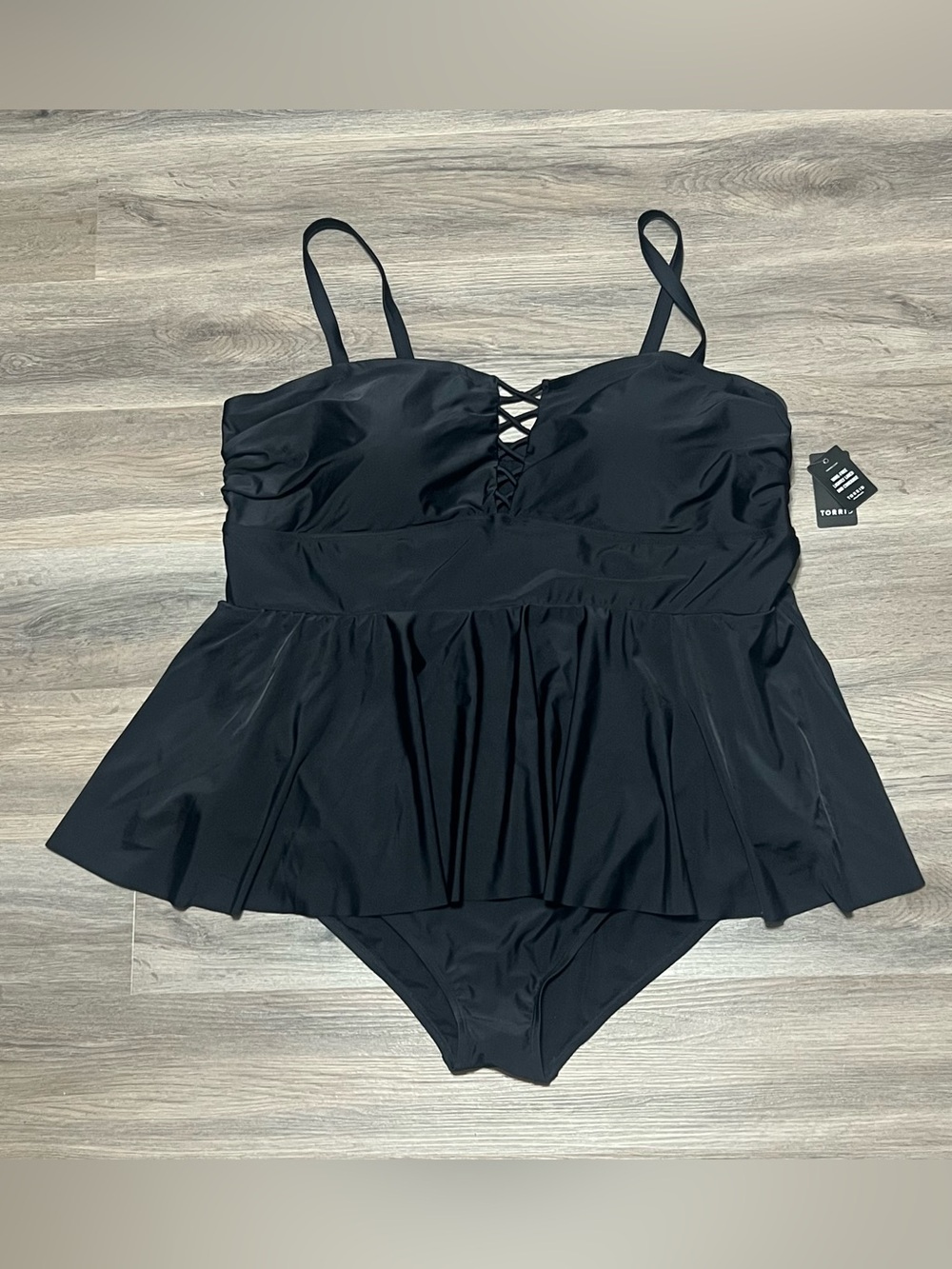 Torrid 5 Peplum One Piece Swim Black WireFree Lightly Lined Mid Coverage NWT
